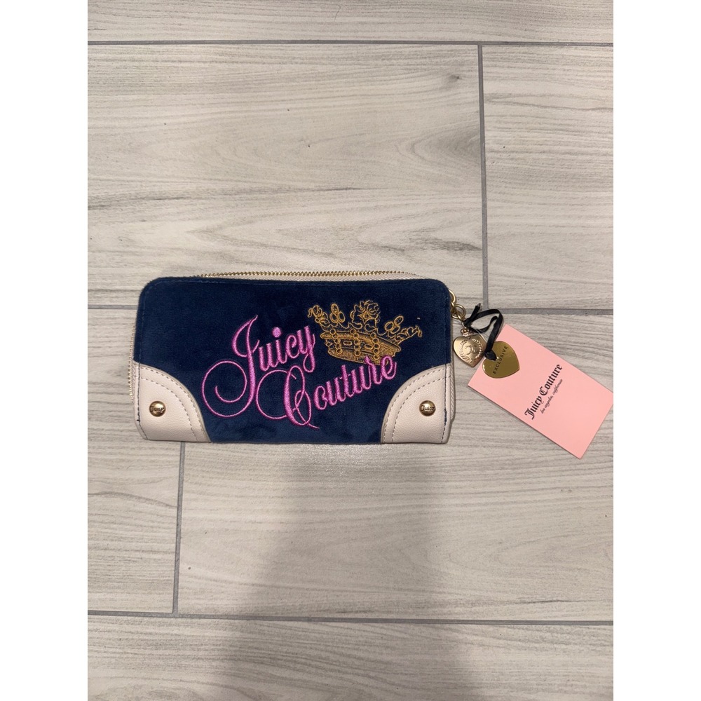 Juicy Couture Regal Blue Velour Zip Around Wallet The Key to Juicy NWT
